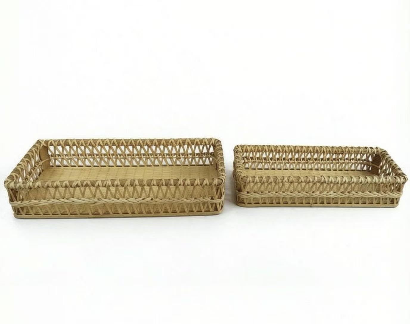 e Hand‑Woven Rattan Rectangular Storage Tray Set of 2 Pieces