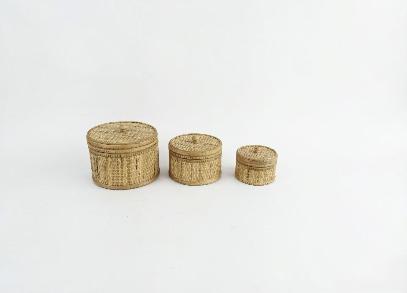 Hand‑woven Rattan Storage Baskets Set Of 2 With Handles
