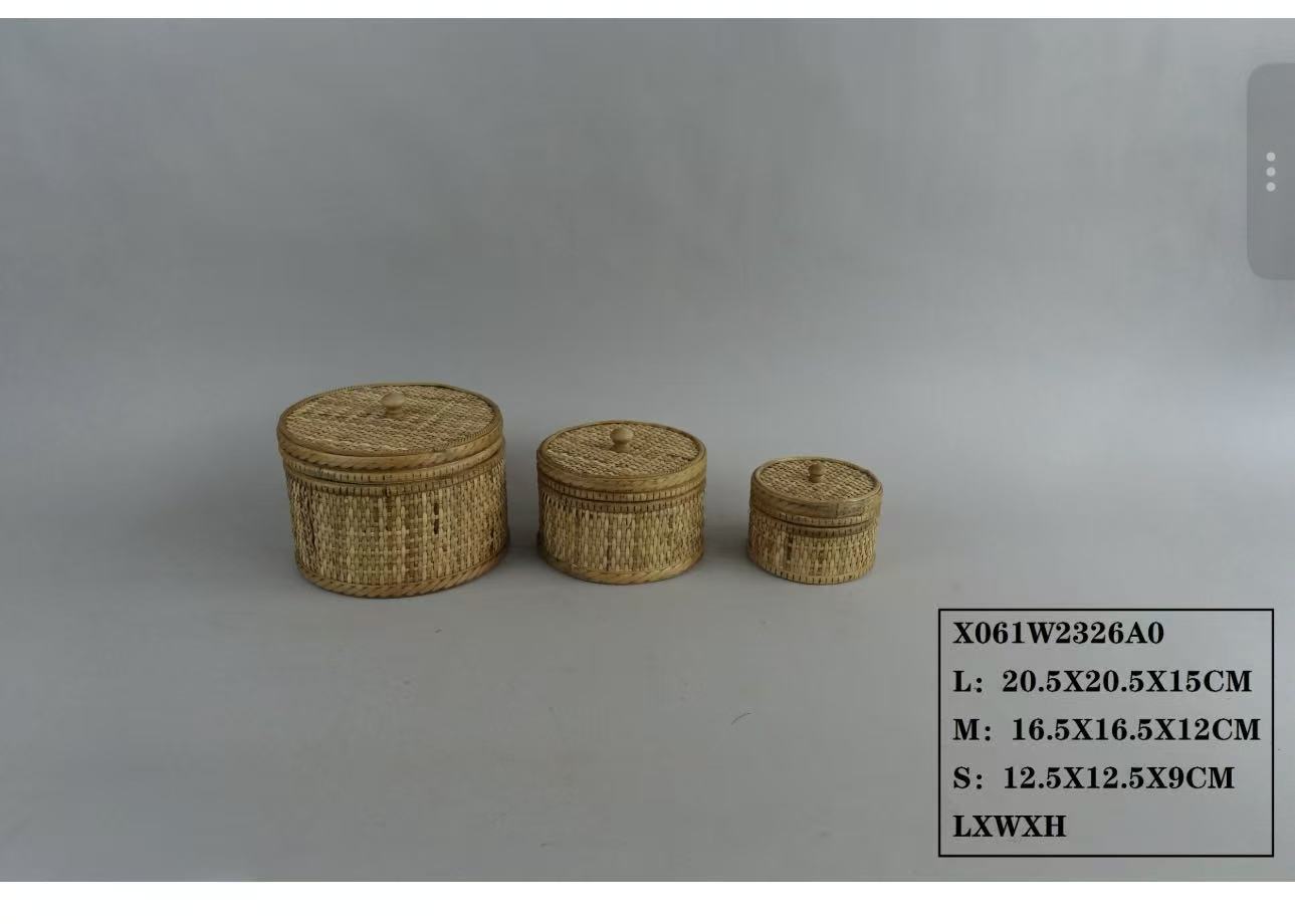 Hand‑woven Rattan Storage Baskets Set Of 2 With Handles