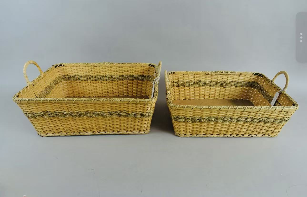 Hand‑woven Rattan Tray Set of 2 With Solid Wood Base