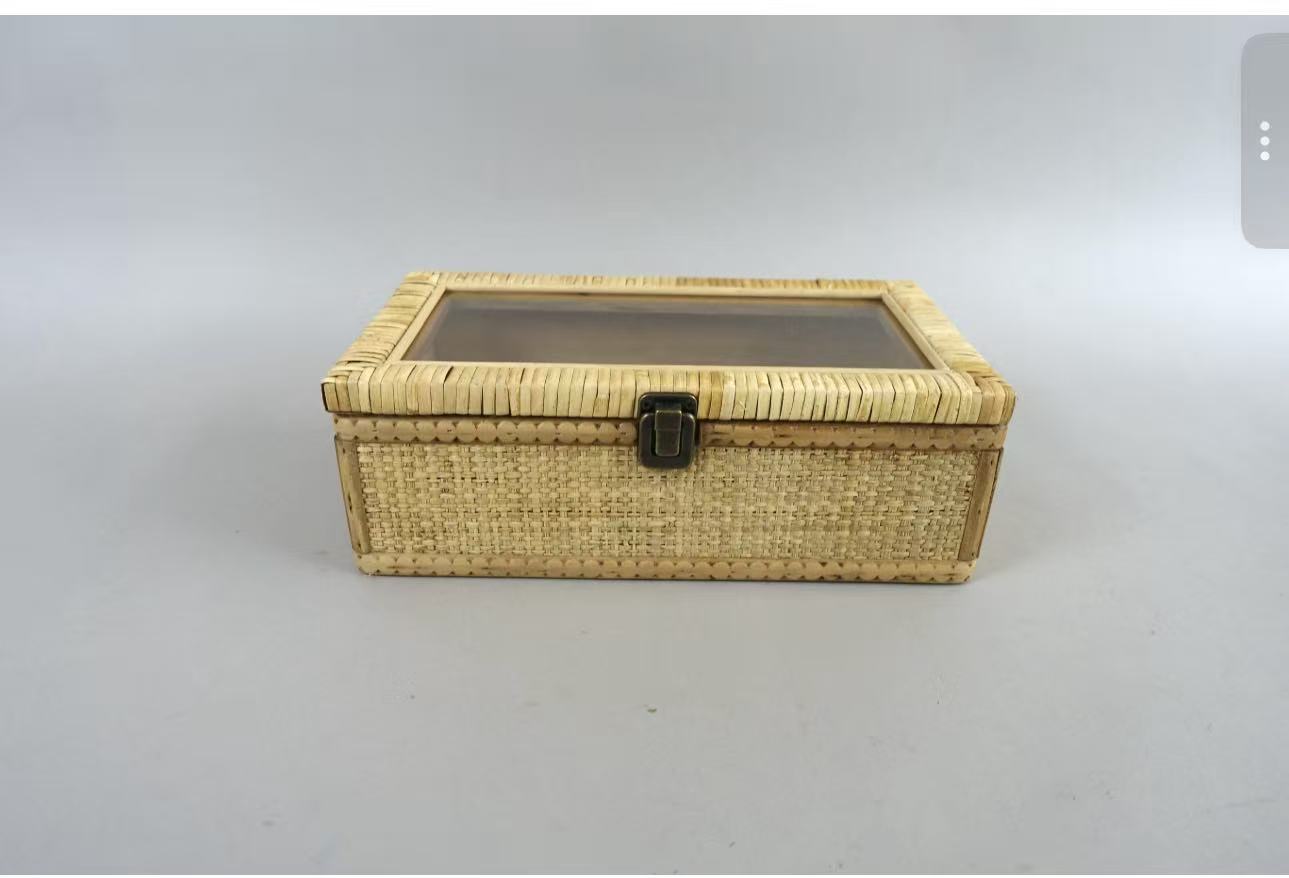 Rattan Storage Box With Transparent Window & Metal Latch