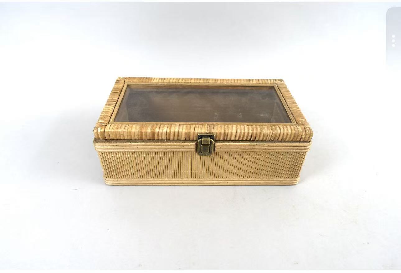 Large Rattan Storage Box With Transparent Window & Metal Latch