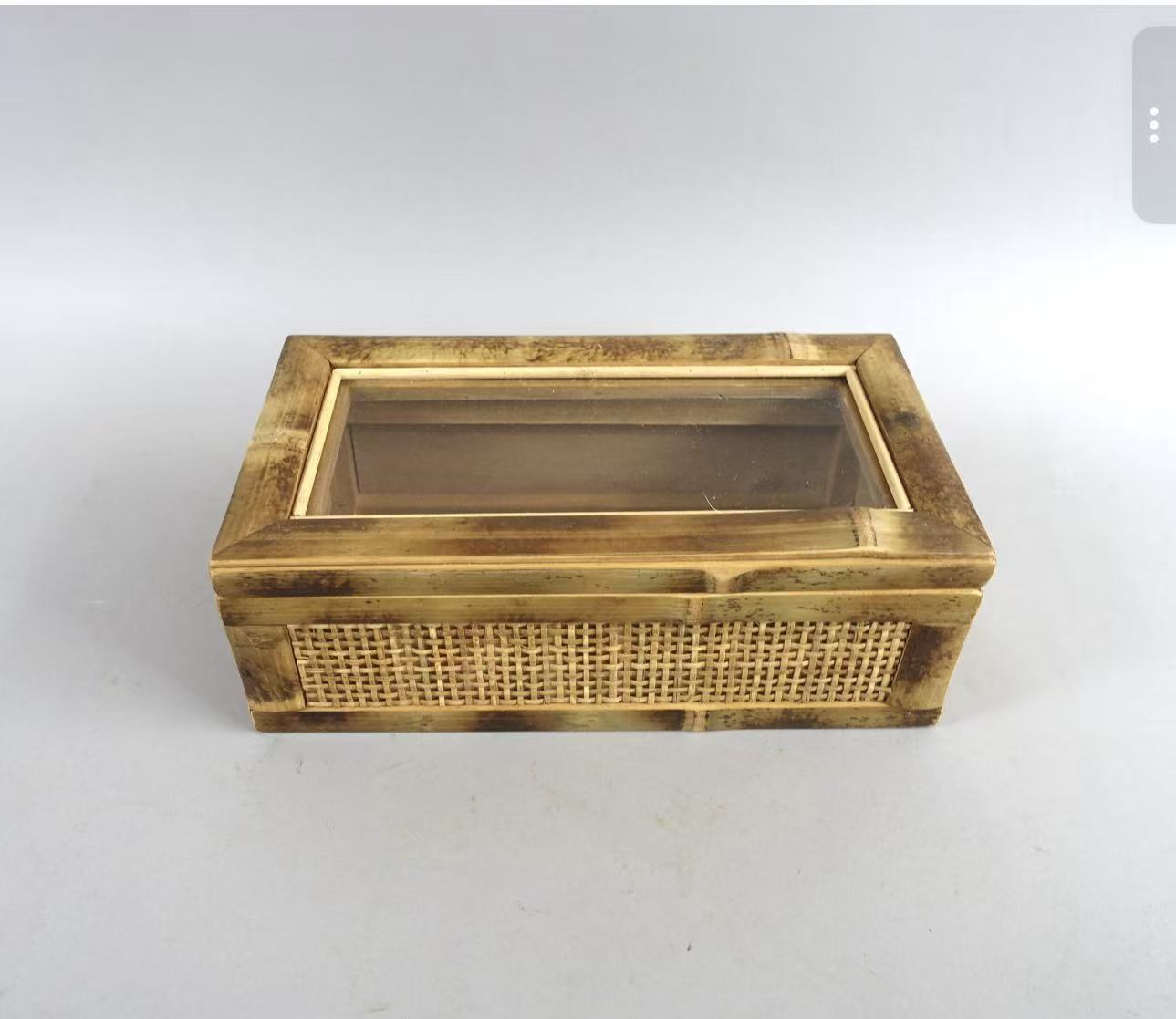 Square Rattan Storage Box With Transparent Window & Metal Latch
