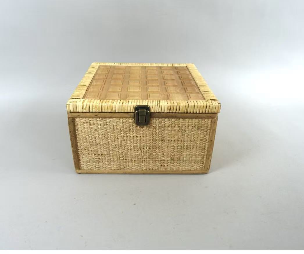Handwoven Rattan‑Wood Storage Jewelry Box With Metal Latch