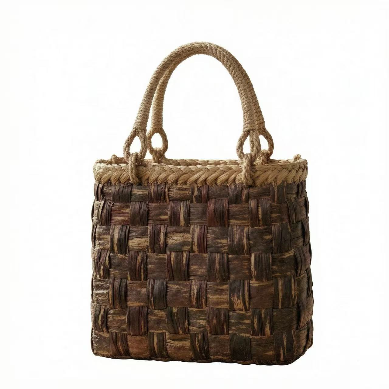 Handwoven Cherry Rattan Cross Weave Handbag, Single Pack