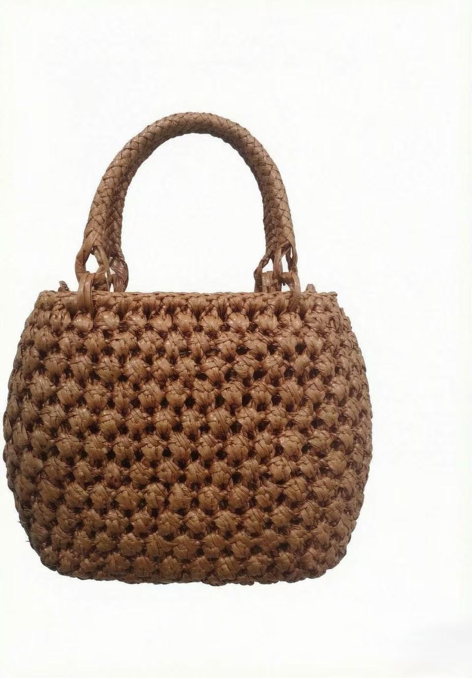 Handwoven Grape Rattan Rose Pattern Handbag, Single Pack