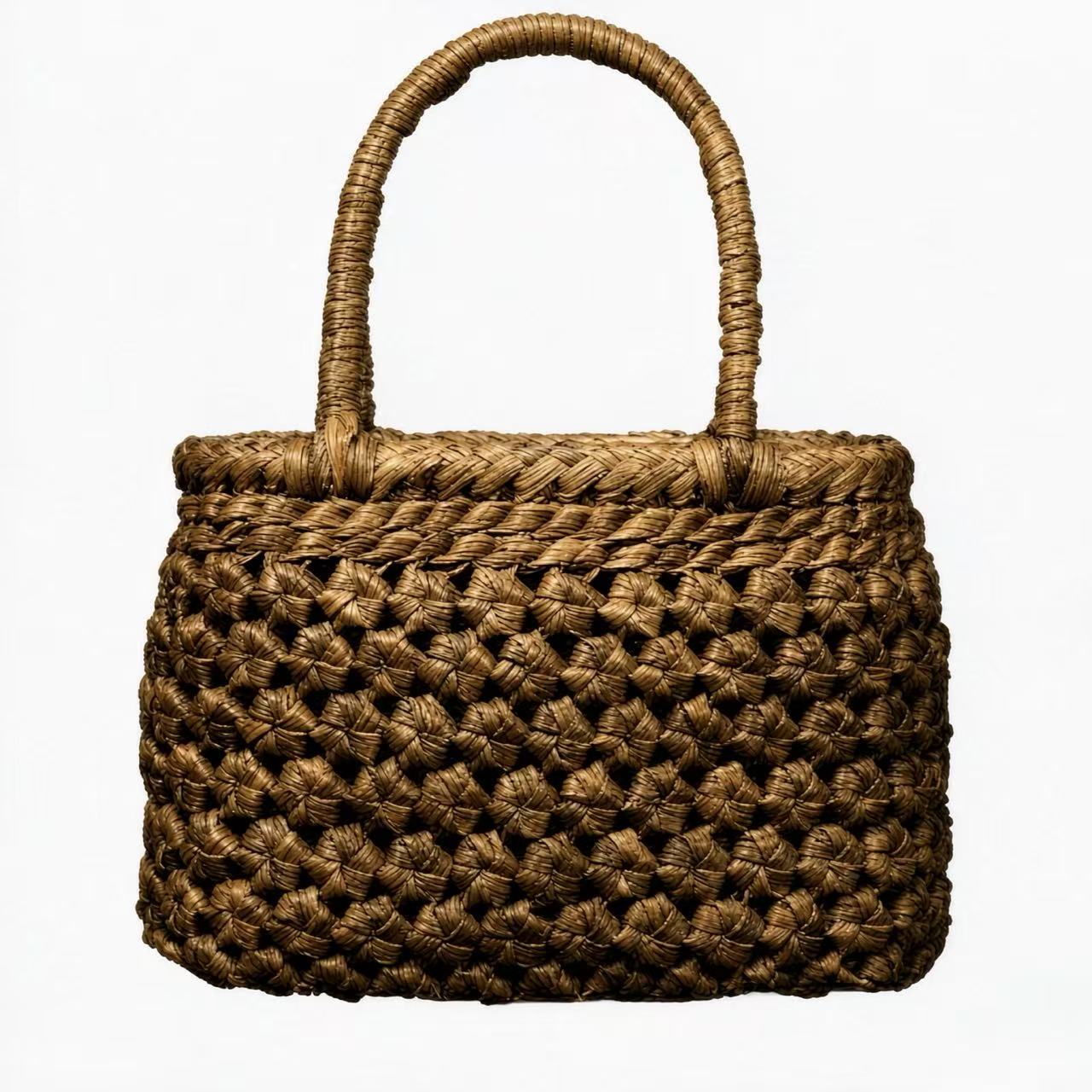 7mm Natural Grape Rattan Hexagon Woven Hand Tote Bag