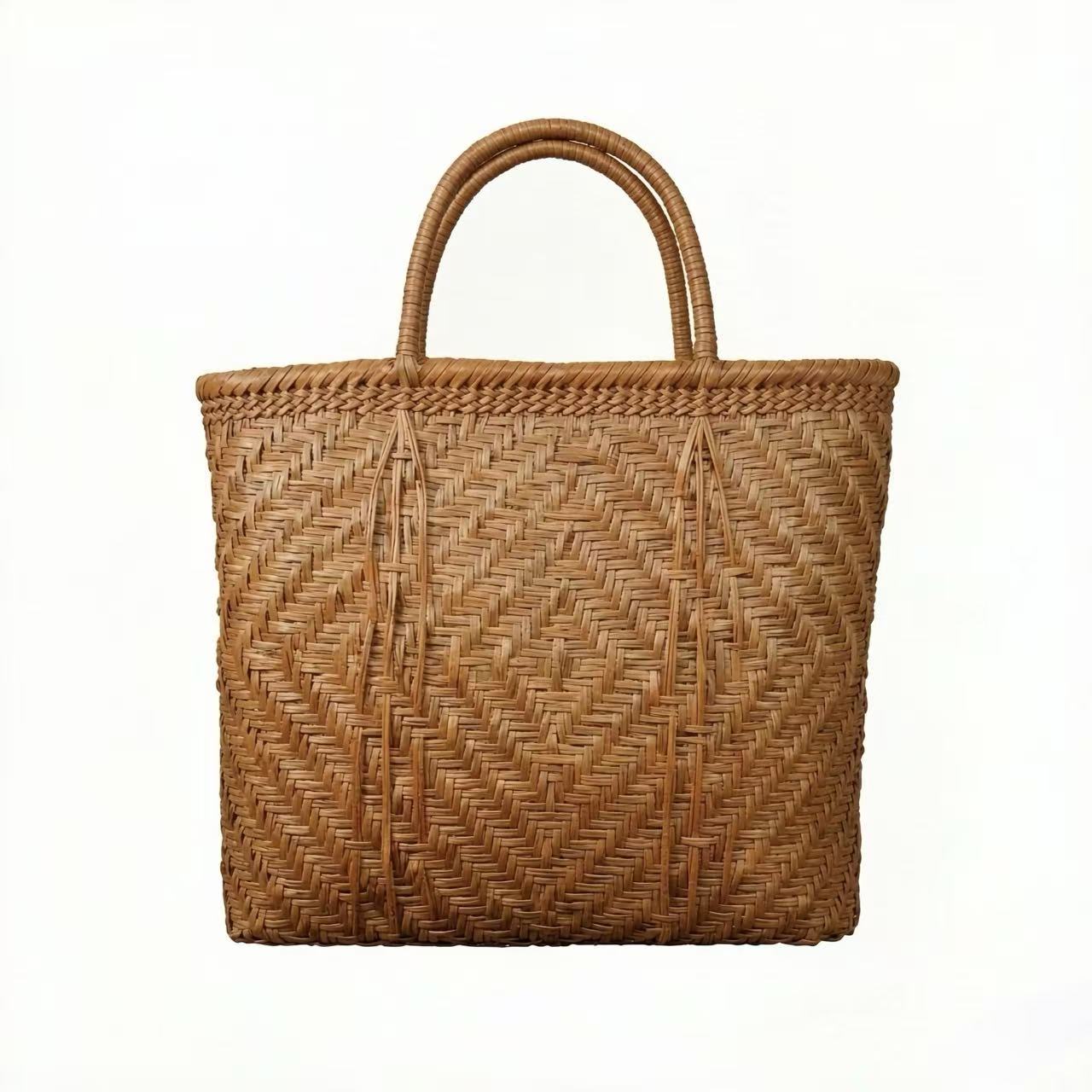 Wild Grape Rattan Handbag, Twisted Weave Tote Bag With Cotton Lining & Drawstring Closure