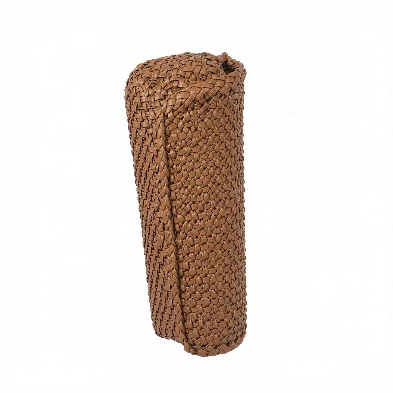 3mm Wild Grape Rattan Crossbody Bag, Hexagonal Floral Weave Shoulder Bag With Cotton Lining & Zipper Closure
