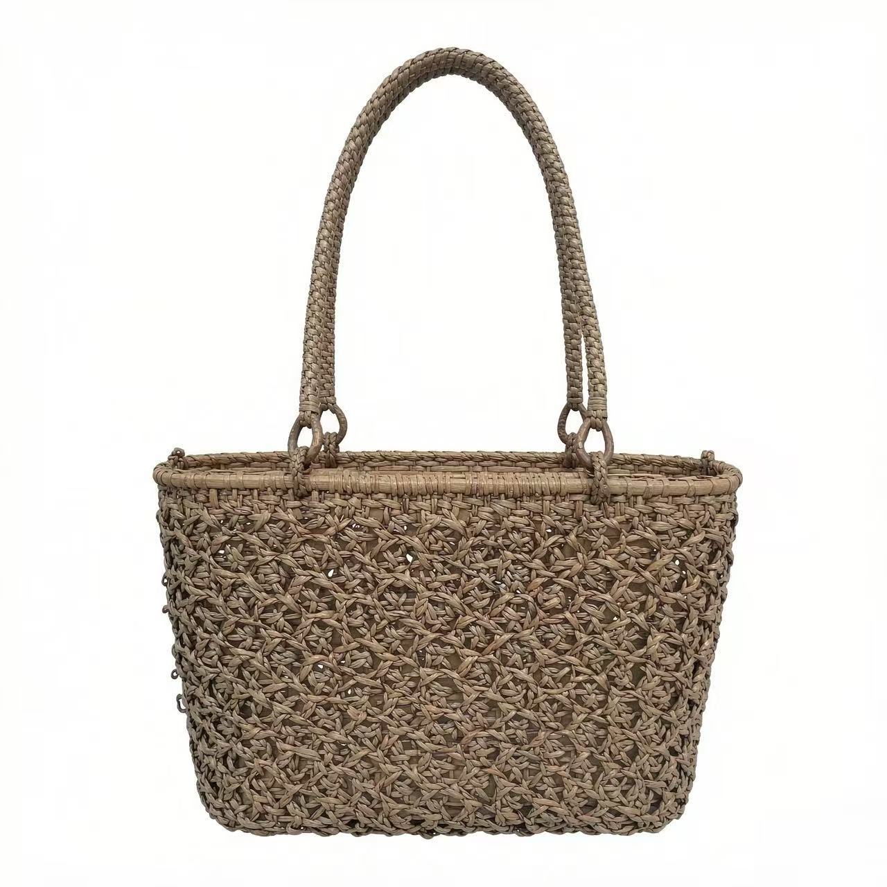 4mm Wild Grape Rattan Tote Bag, Handwoven Rattan Handbag With Cotton Lining & Drawstring Closure