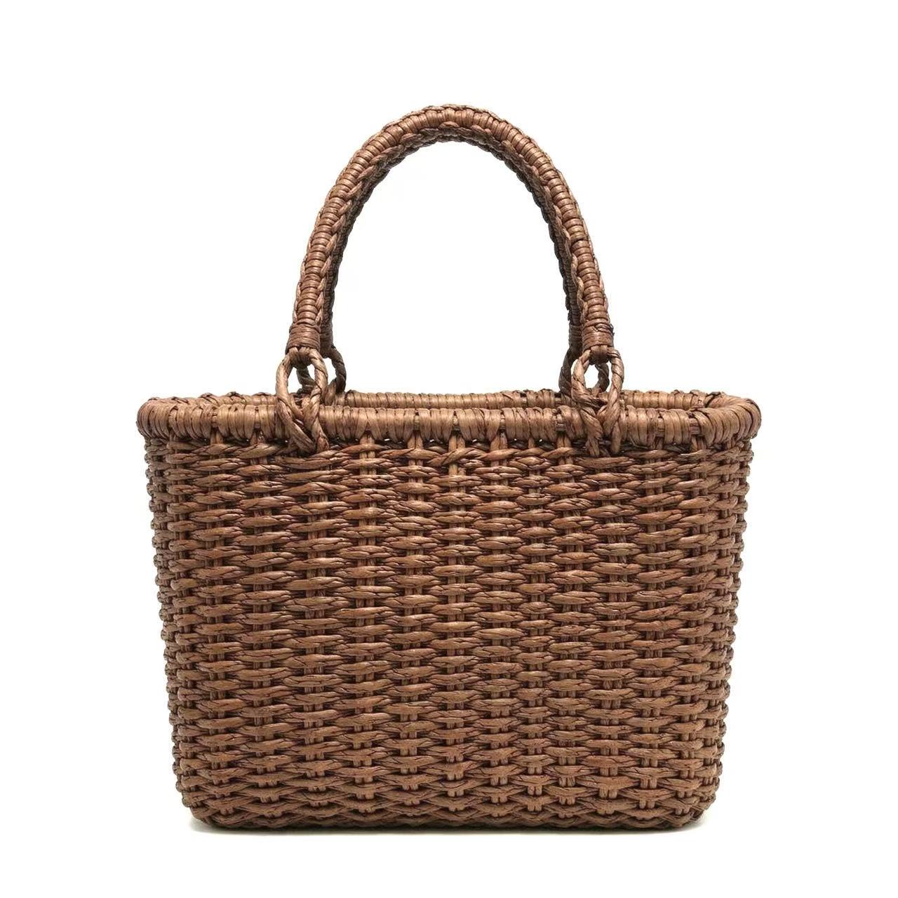Handwoven 7mm Wild Grape Rattan Handbag with Cotton Lining & Drawstring Closure
