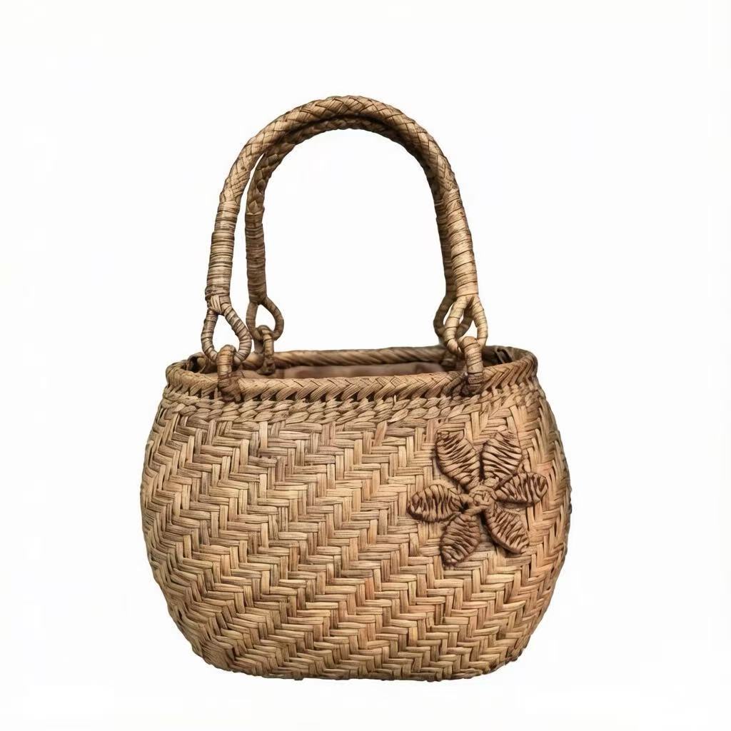 Vintage Star Floral Wild Grape Rattan Handbag, 4mm Hand Woven Tote Bag