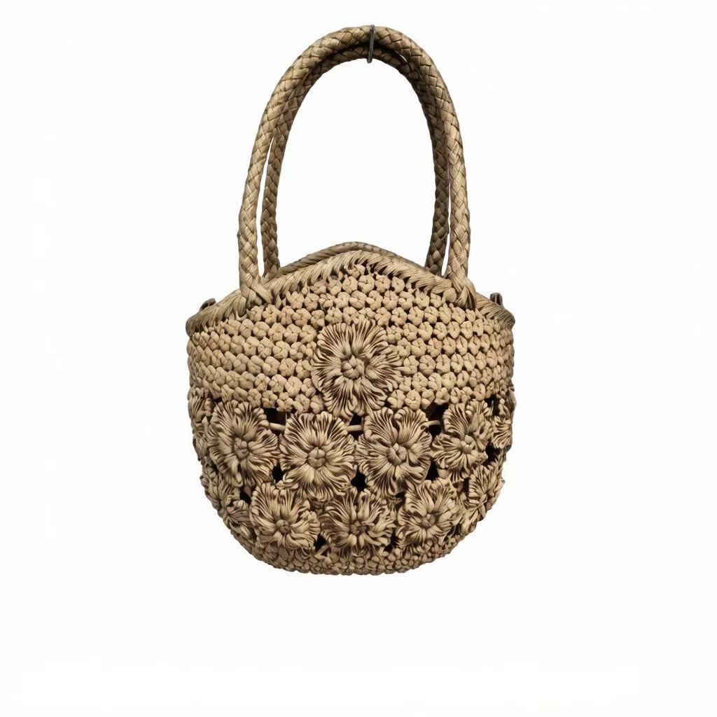 Fine 3mm Cherry Blossom Fish Mouth Rattan Handbag, Handwoven Wild Grape Vine Tote Bag