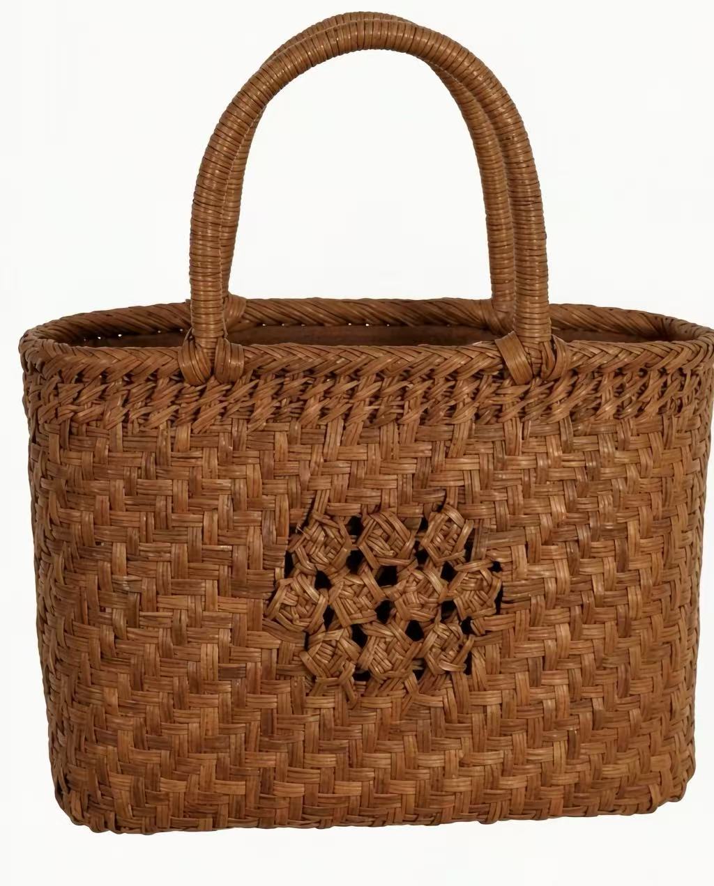 YT008 Handwoven Rattan Tote Bag With Drawstring Cotton Liner