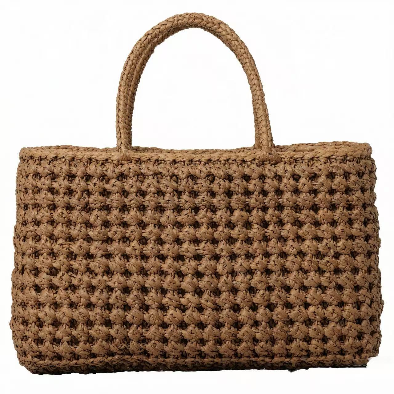 602-1 Handwoven Rattan Bark Tote Bag with Cotton Drawstring Lining