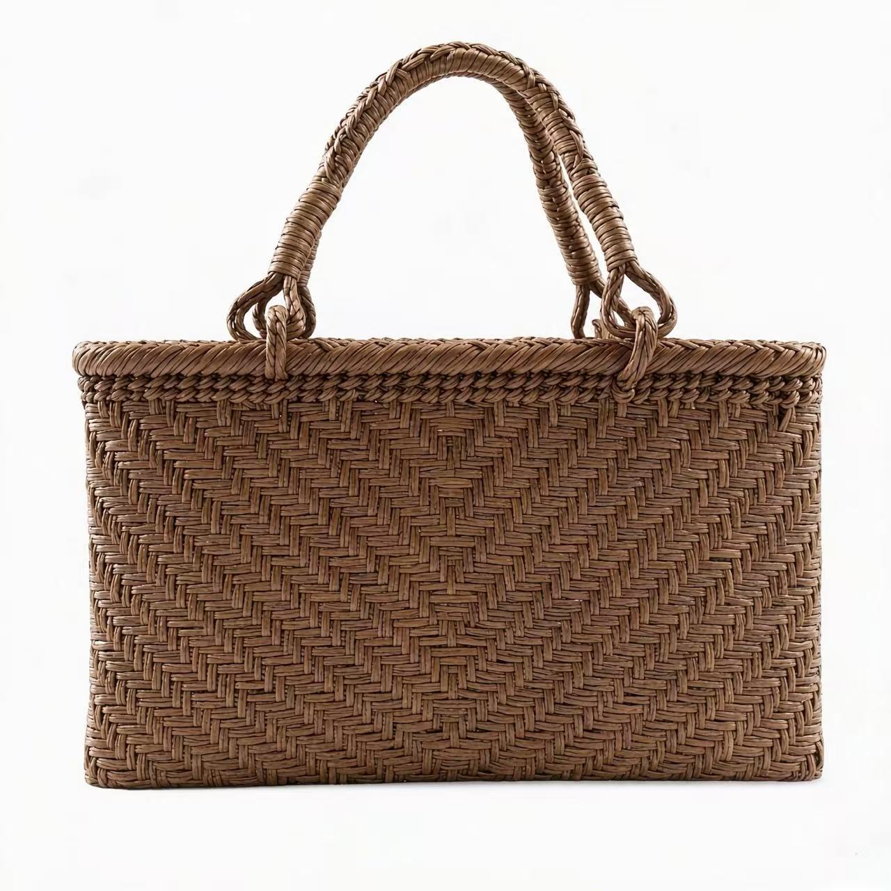 Y7/F050 Plain Rattan Bark Handbag with Cotton Drawstring Lining