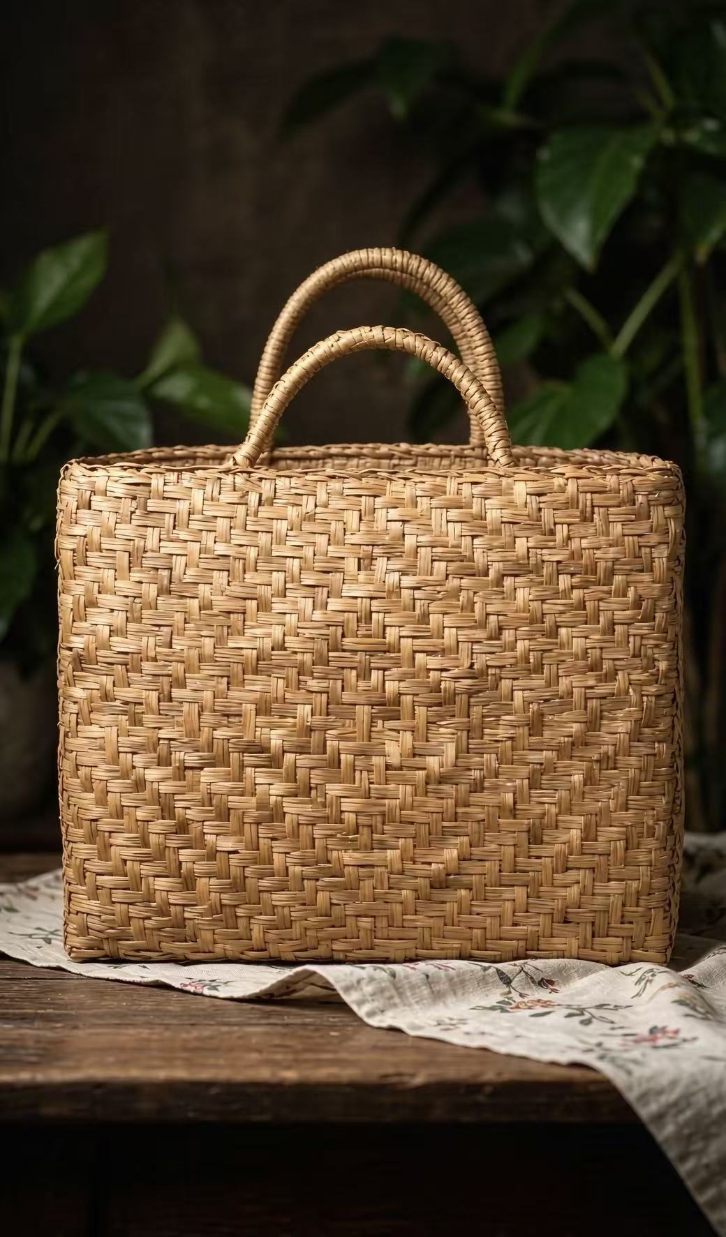 TS003 Mini Rattan Crossbody Bag With Cotton Lining & Drawstring