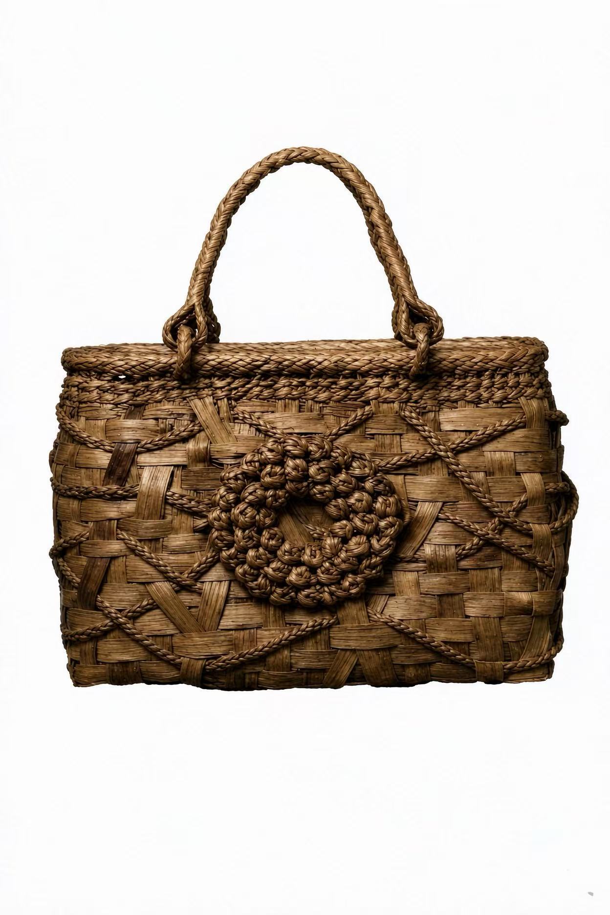 100M-04 Simple Solid Woven Rattan Handbag