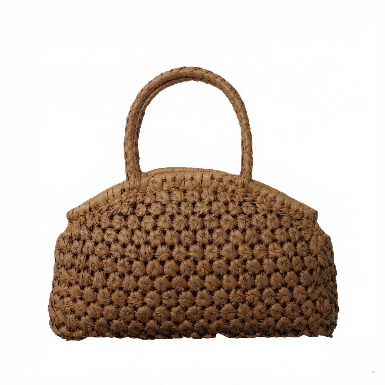 315 Half-Moon Handwoven Rattan Bark Hand Tote Bag