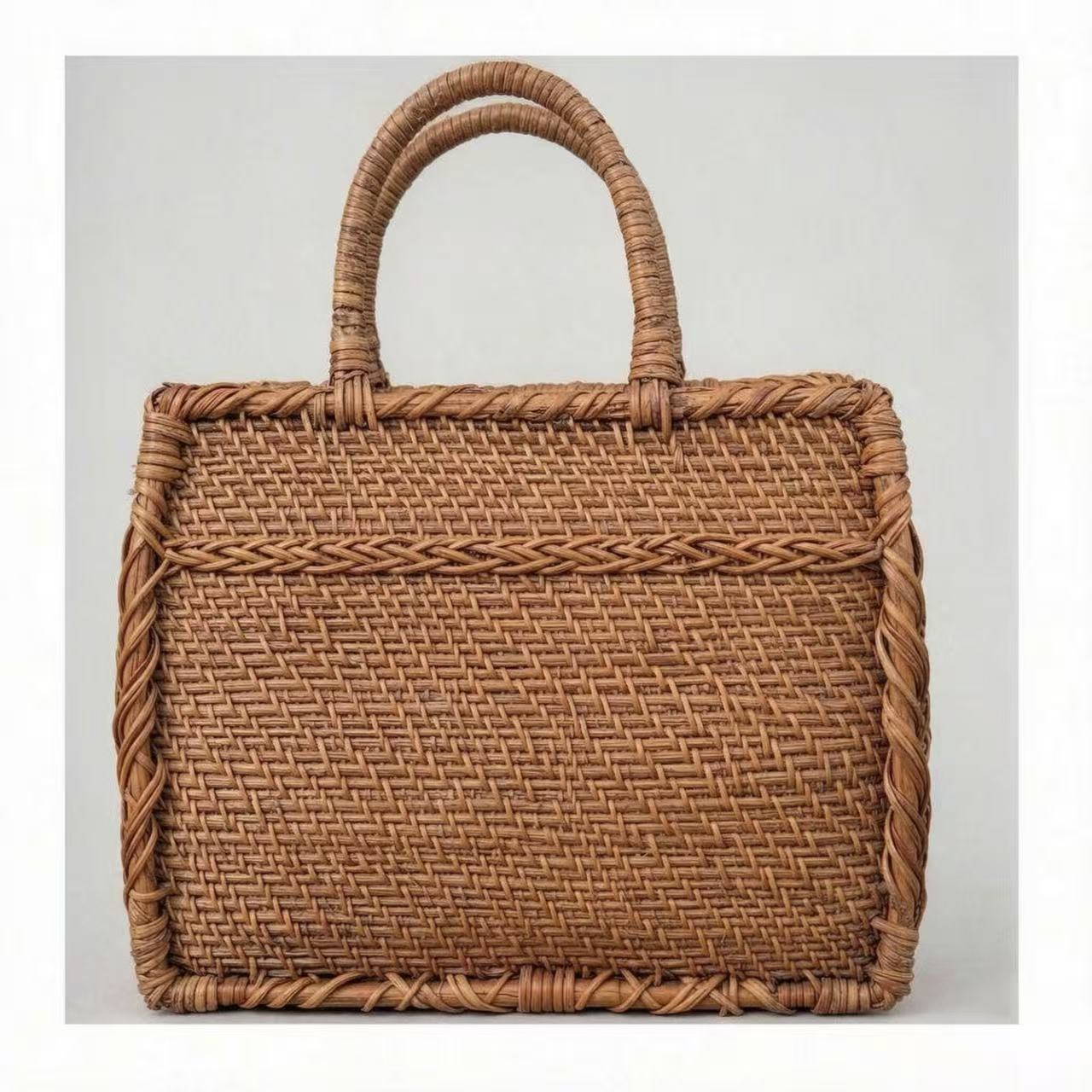 100M-5 Improved Wide-Frame Handwoven Rattan Tote Bag