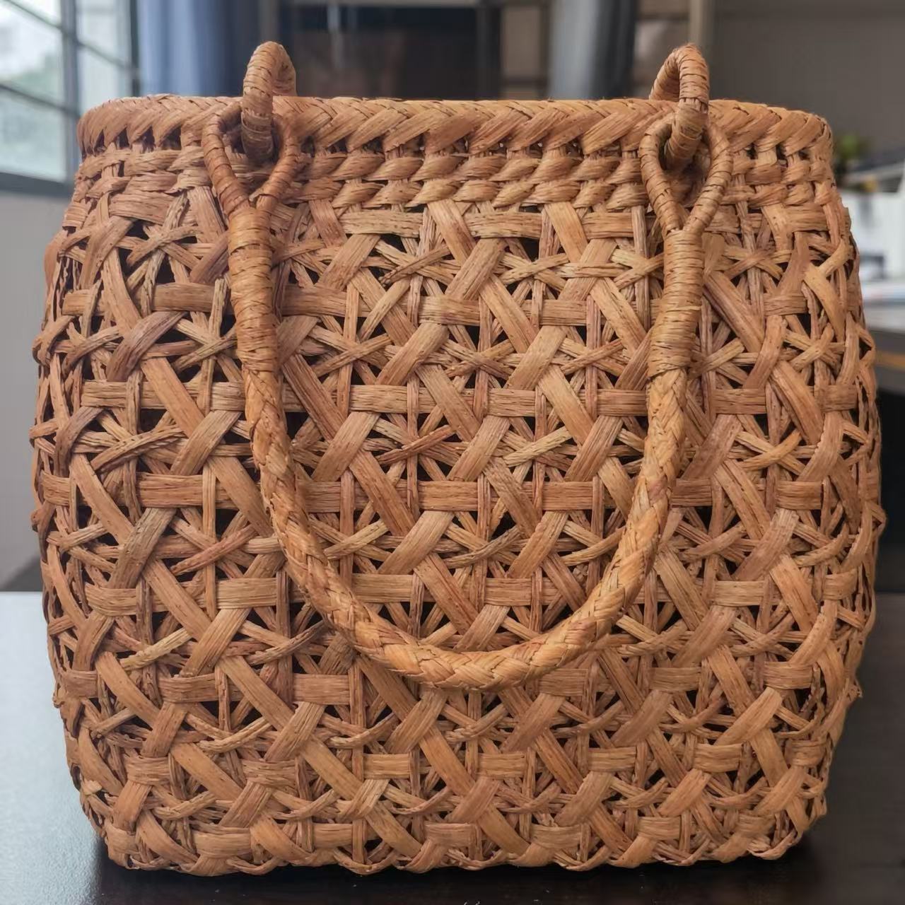 Drawstring Closure Handwoven Second Rattan Storage Bag Style No.18
