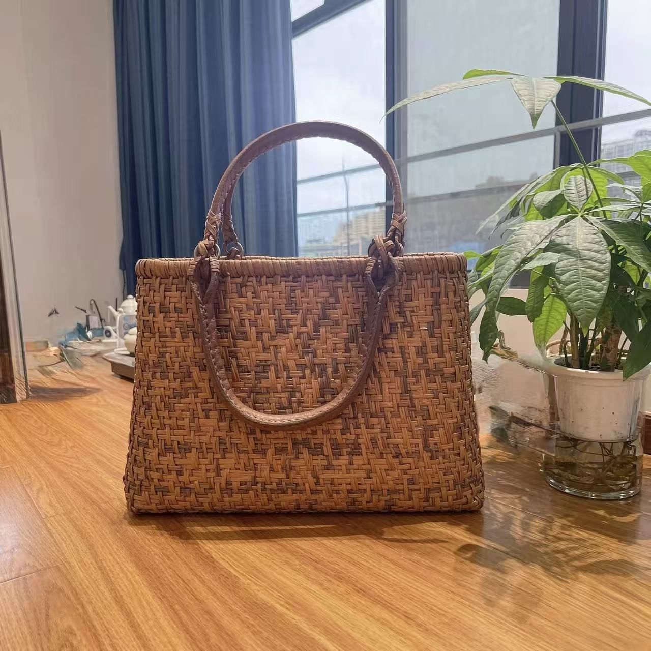  English：Handwoven Second Rattan Tote Bag Style No.8