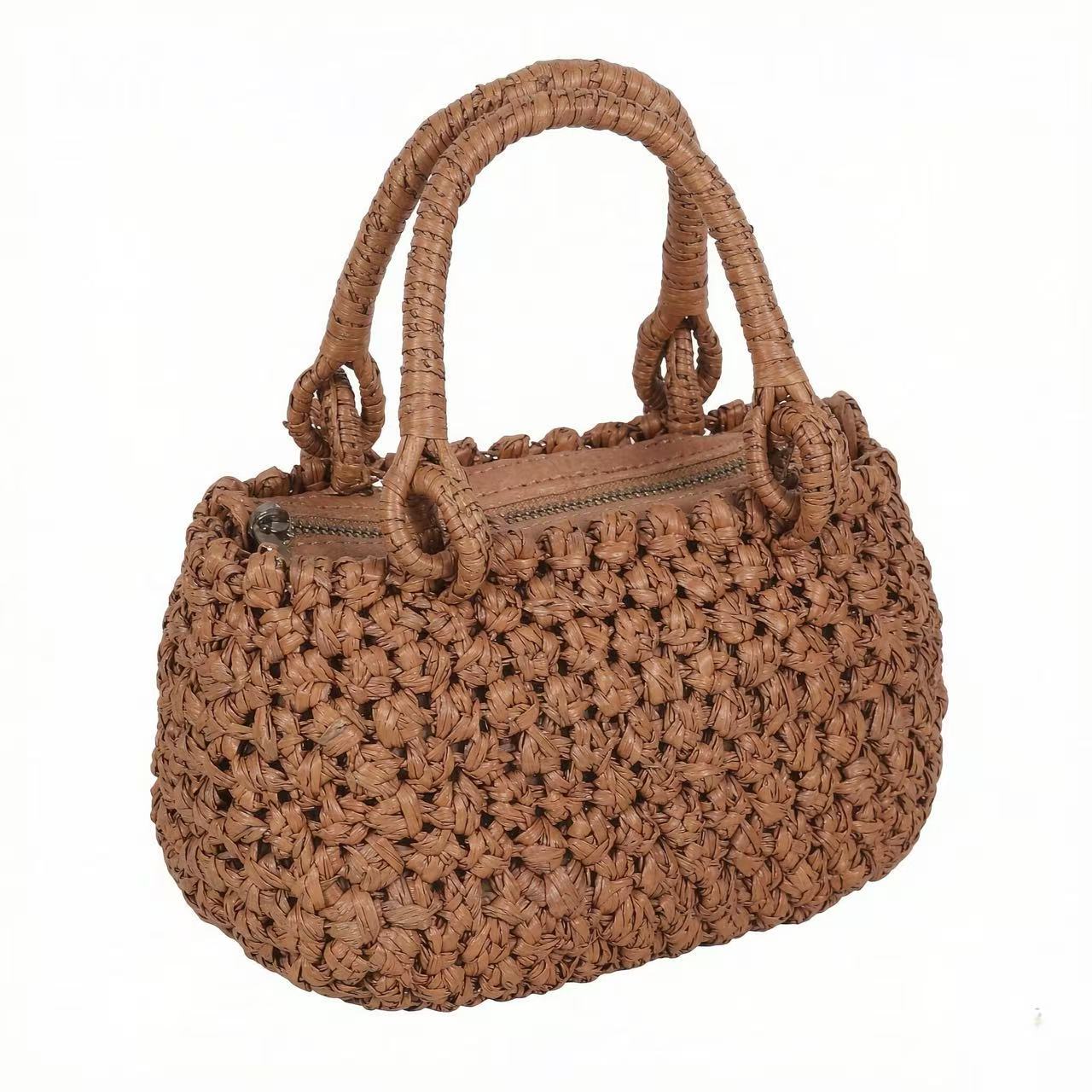 Handwoven Second Rattan Handbag With Zipper Closure