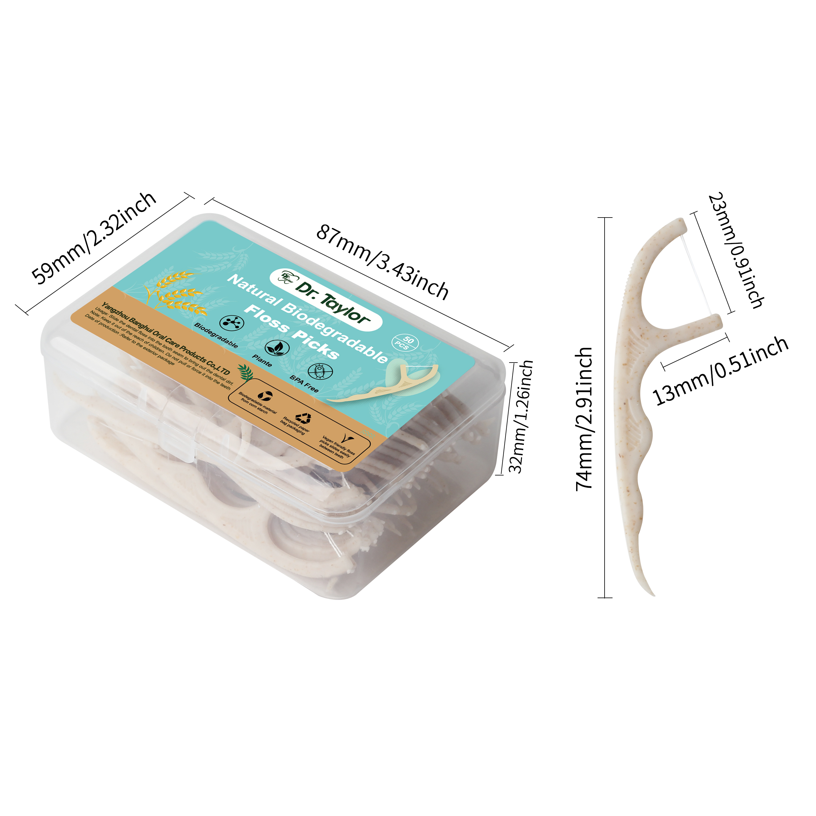 Eco-Friendly Wheat Straw Dental Floss Picks – Biodegradable Floss Sticks, OEM ODM Private Label Custom Logo Packaging