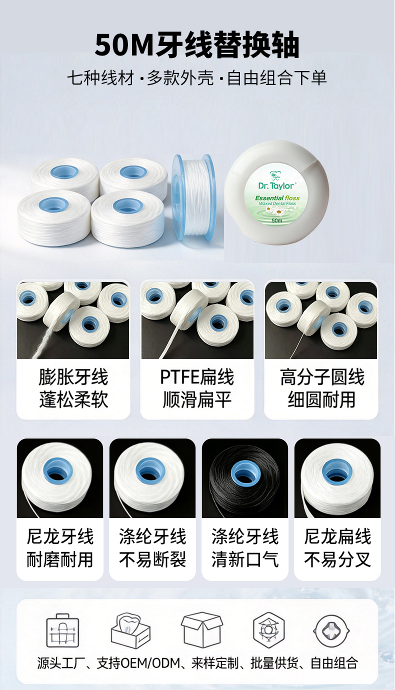 可定制贴牌便携式尼龙或高分子超细牙线卷