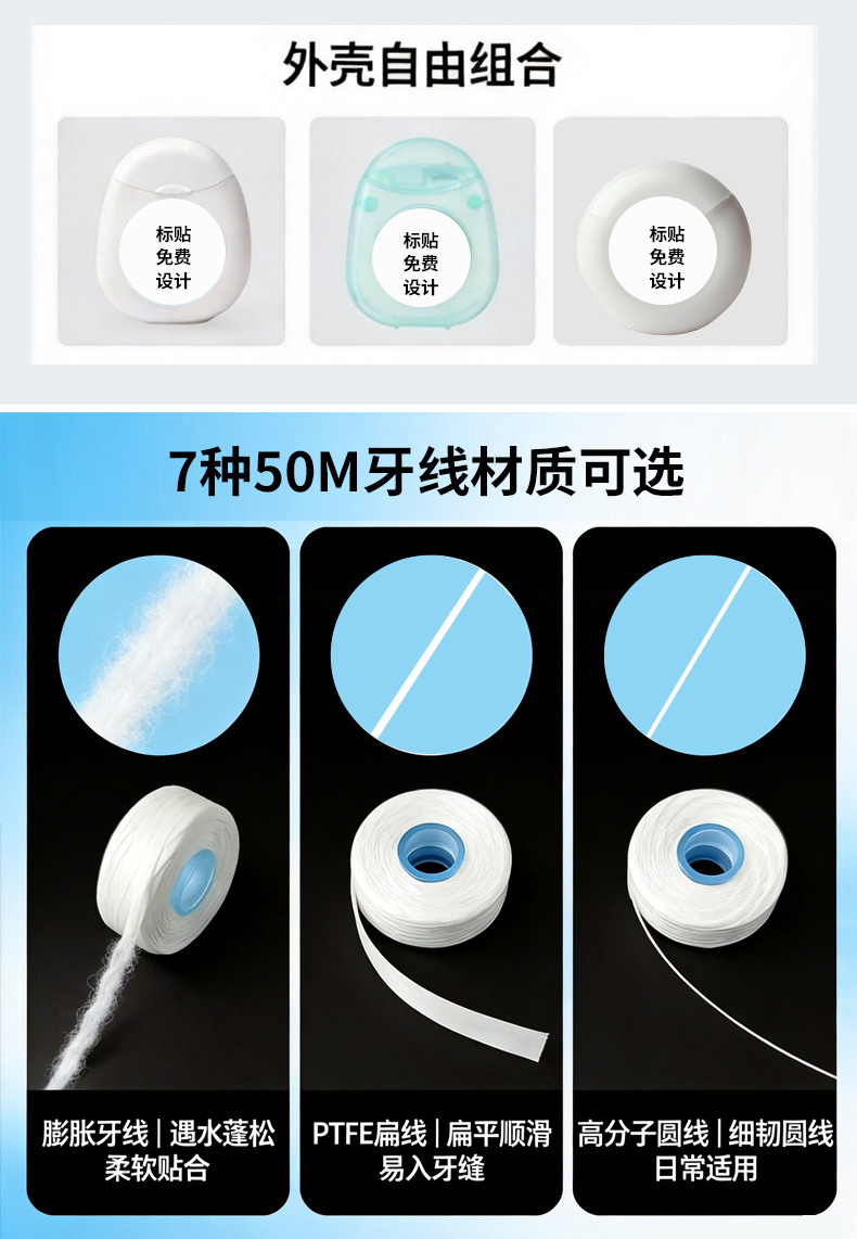 可定制贴牌便携式尼龙或高分子超细牙线卷