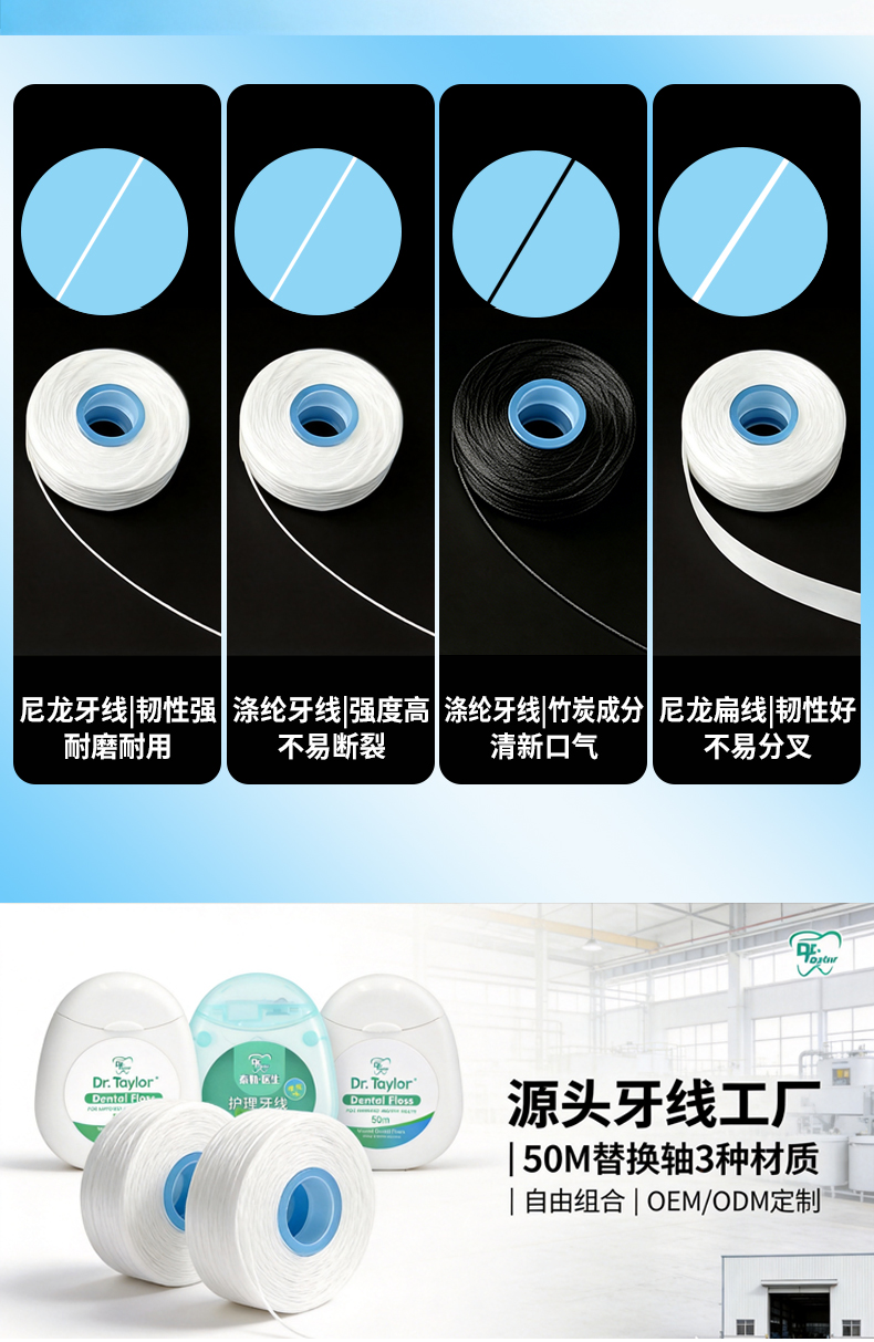 可定制贴牌便携式尼龙或高分子超细牙线卷