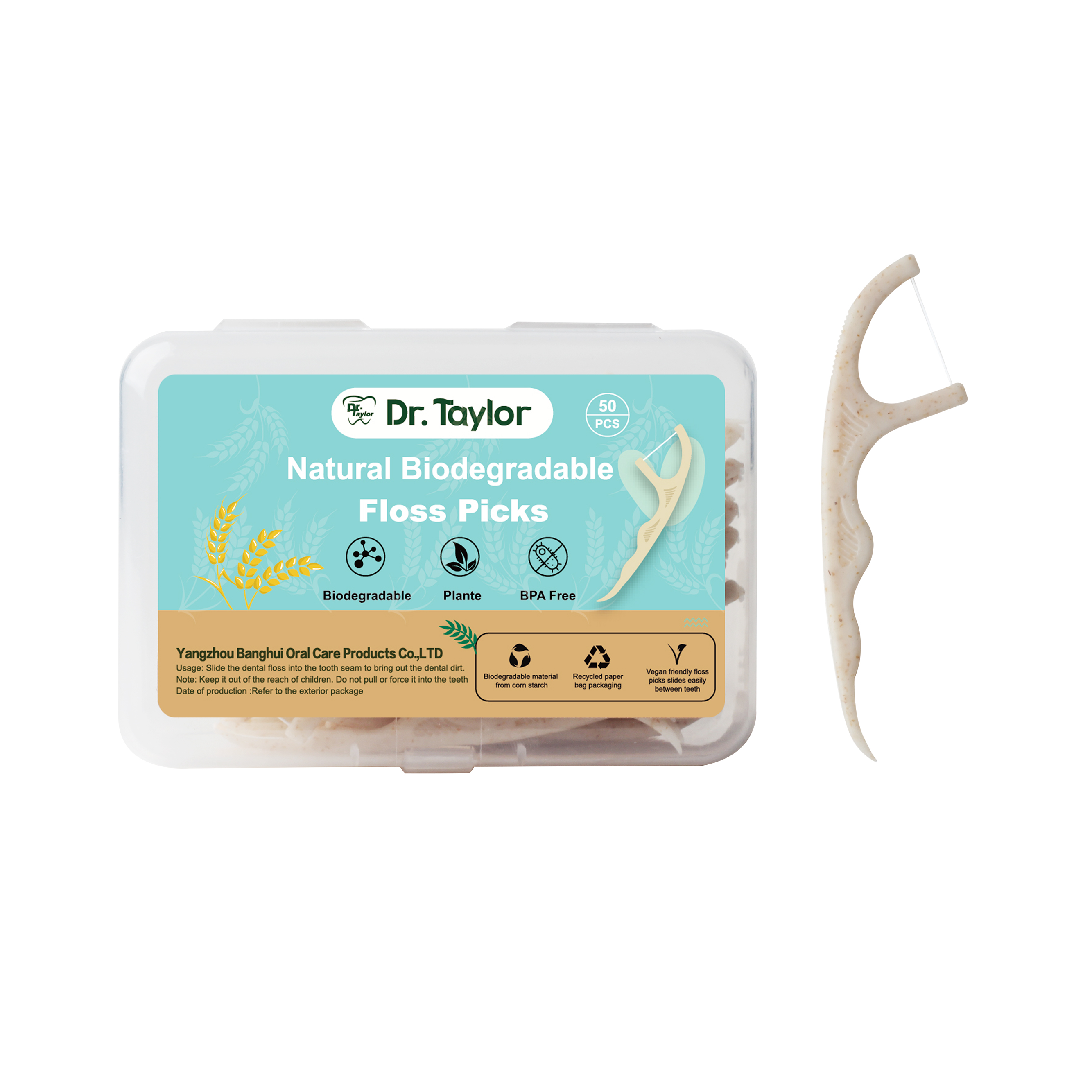 Eco-Friendly Wheat Straw Dental Floss Picks – Biodegradable Floss Sticks, OEM ODM Private Label Custom Logo Packaging