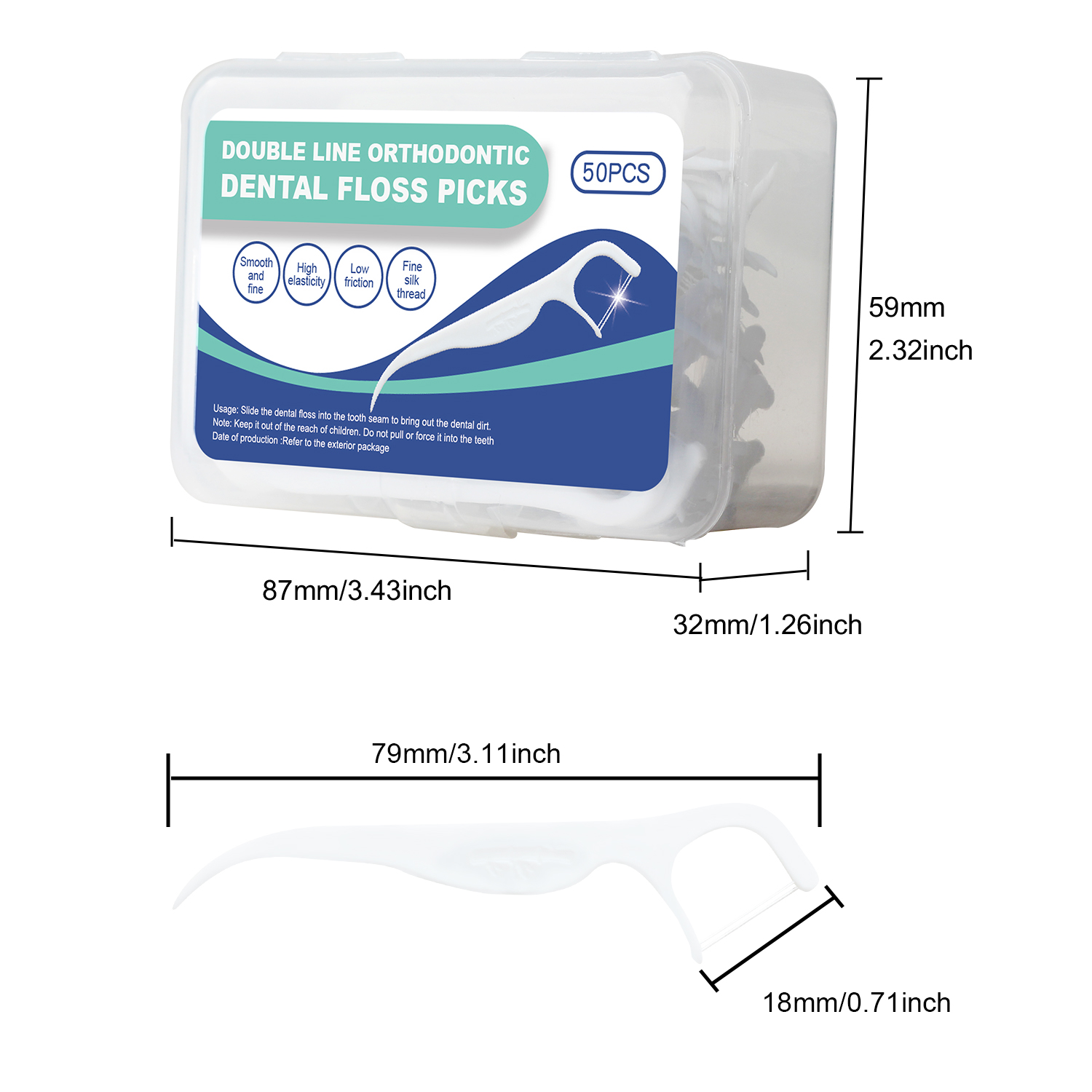 Double-Line Dental Floss Picks 50pcs/Box – Ready Stock | Low MOQ Custom Logo & Packaging