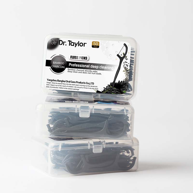 **Bamboo Charcoal Dental Floss Picks 50pcs/Box – Ready Stock | Low MOQ Custom Logo & Packaging**