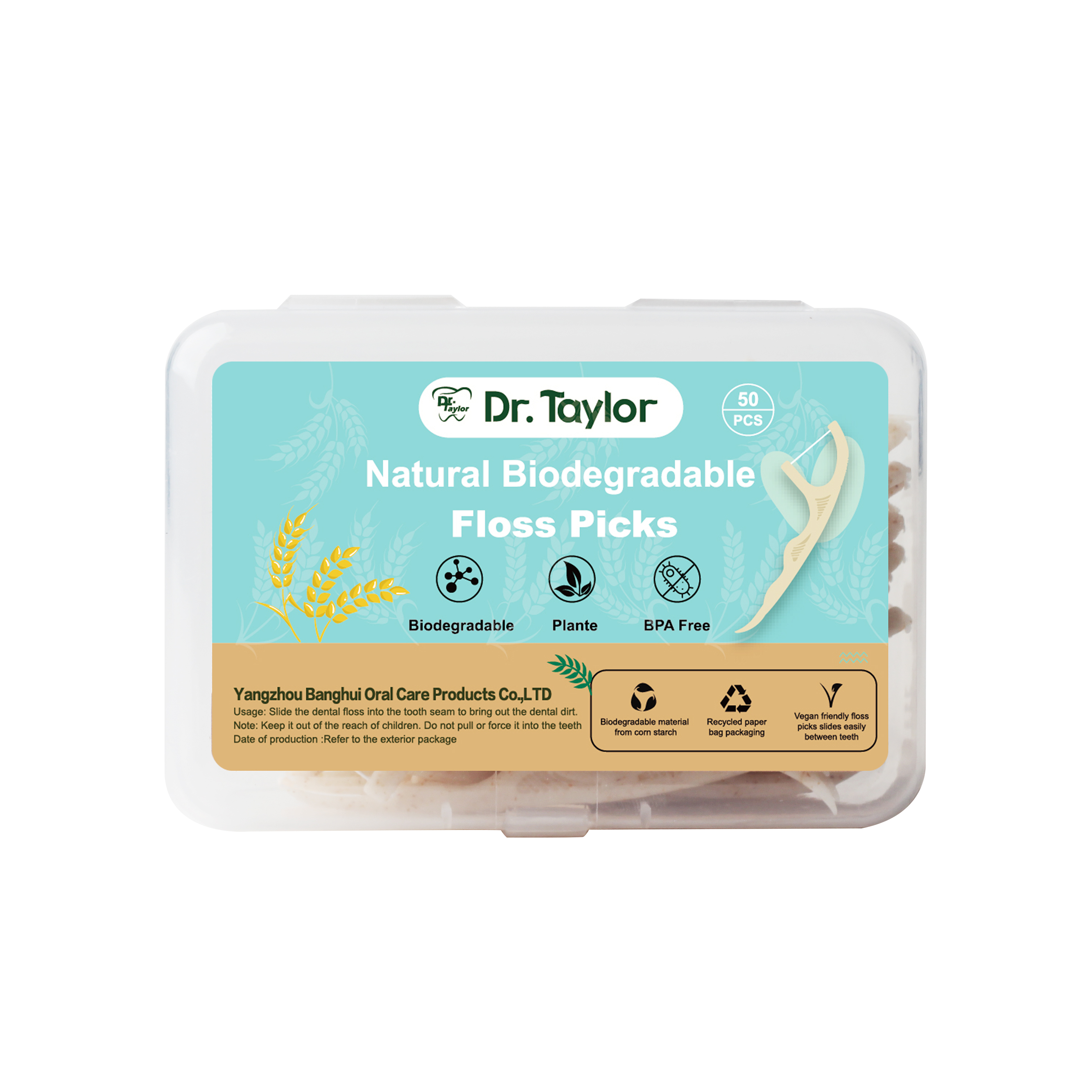 Eco-Friendly Wheat Straw Dental Floss Picks – Biodegradable Floss Sticks, OEM ODM Private Label Custom Logo Packaging