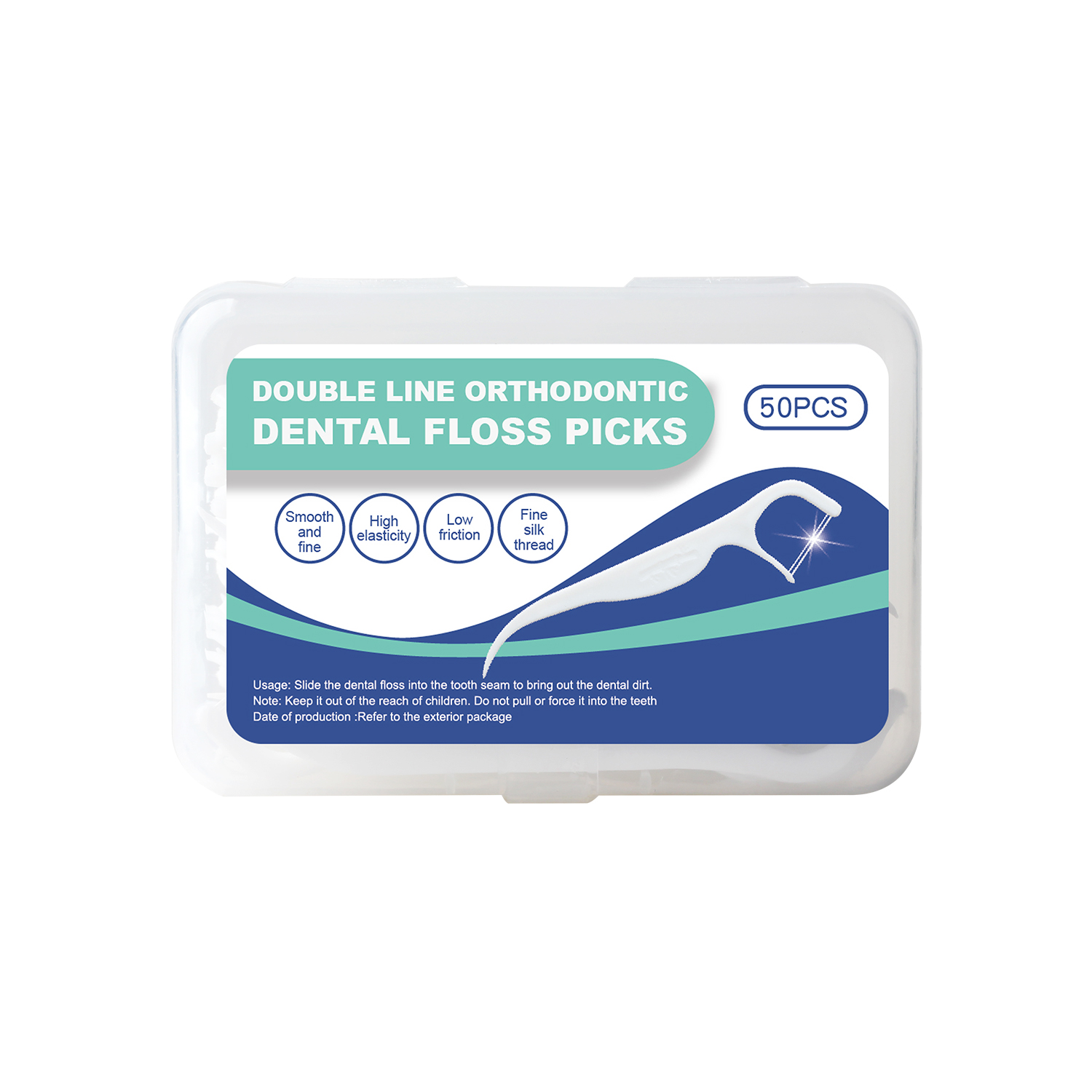 Double-Line Dental Floss Picks 50pcs/Box – Ready Stock | Low MOQ Custom Logo & Packaging