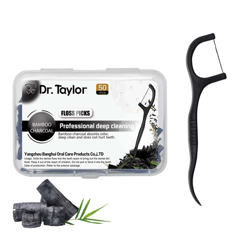 **Bamboo Charcoal Dental Floss Picks 50pcs/Box – Ready Stock | Low MOQ Custom Logo & Packaging**