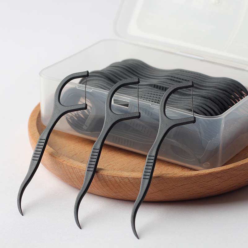 **Bamboo Charcoal Dental Floss Picks 50pcs/Box – Ready Stock | Low MOQ Custom Logo & Packaging**