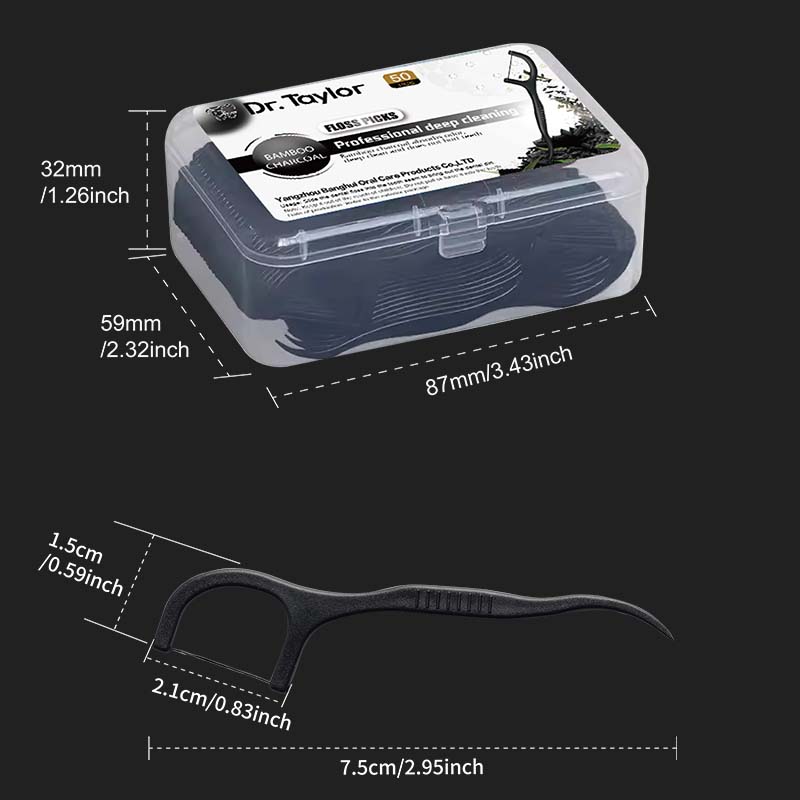 **Bamboo Charcoal Dental Floss Picks 50pcs/Box – Ready Stock | Low MOQ Custom Logo & Packaging**