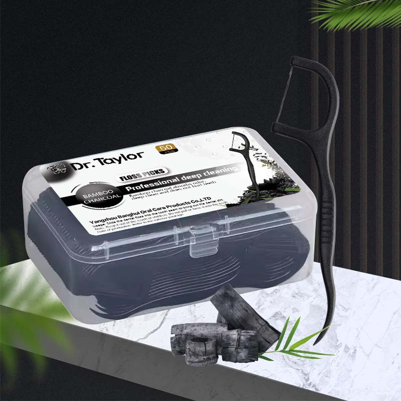 **Bamboo Charcoal Dental Floss Picks 50pcs/Box – Ready Stock | Low MOQ Custom Logo & Packaging**