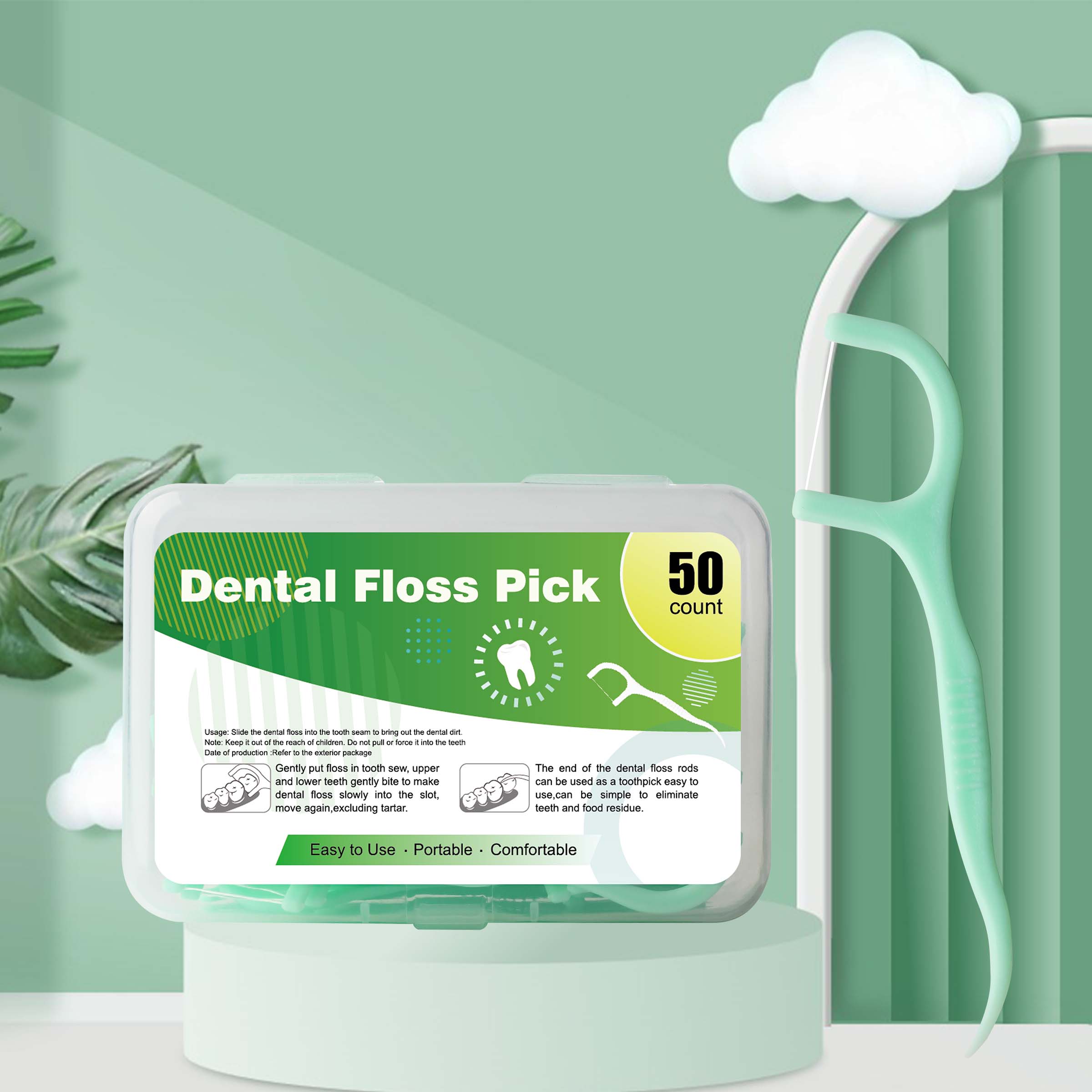 Custom Mint Dental Floss Picks, 50 Count/Box – Logo & Packaging Customization