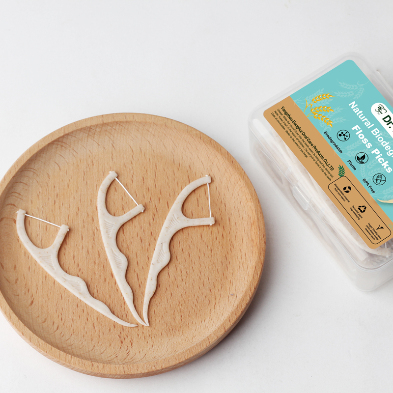 Eco-Friendly Wheat Straw Dental Floss Picks – Biodegradable Floss Sticks, OEM ODM Private Label Custom Logo Packaging