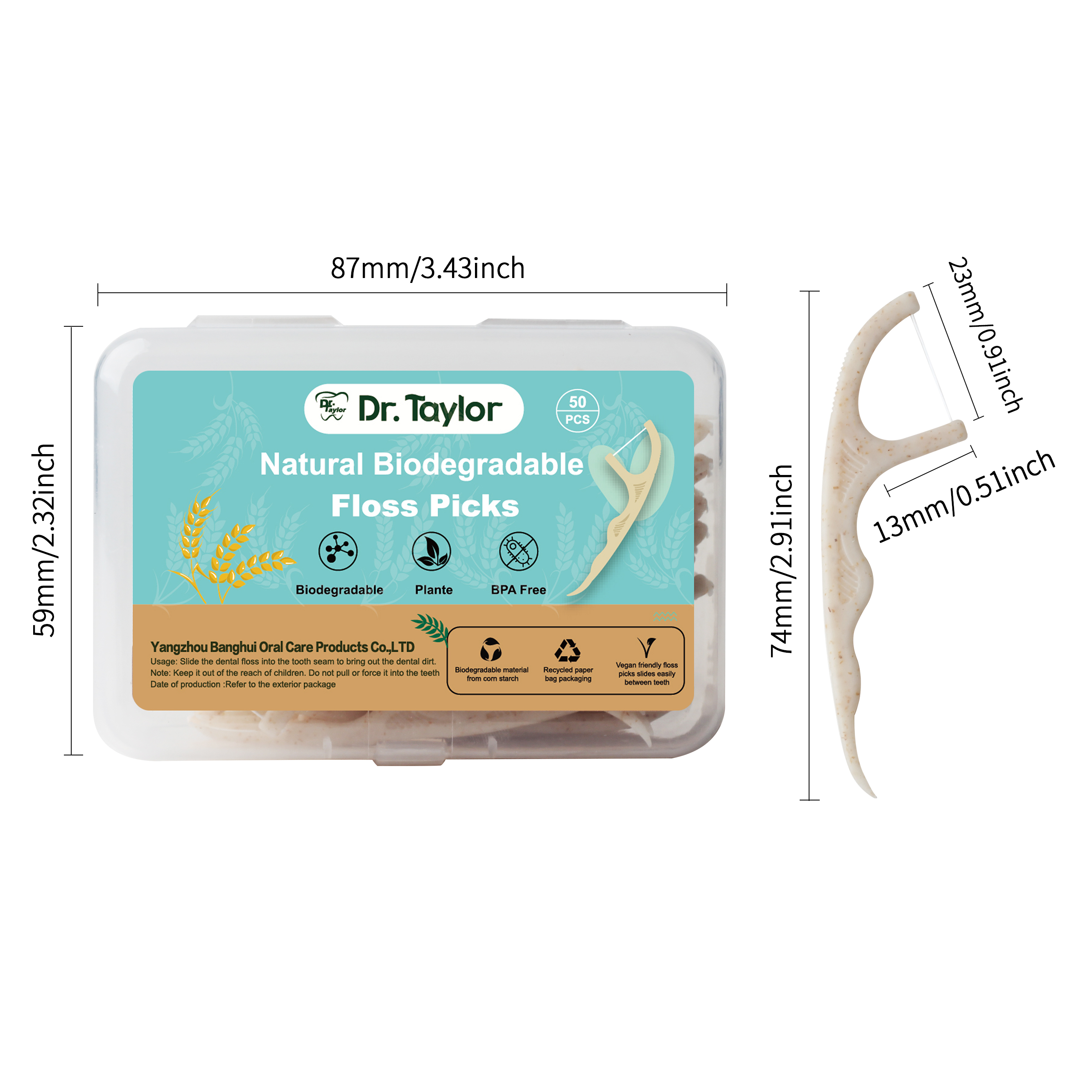 Eco-Friendly Wheat Straw Dental Floss Picks – Biodegradable Floss Sticks, OEM ODM Private Label Custom Logo Packaging