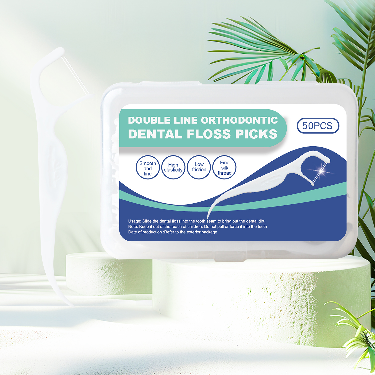 Double-Line Dental Floss Picks 50pcs/Box – Ready Stock | Low MOQ Custom Logo & Packaging