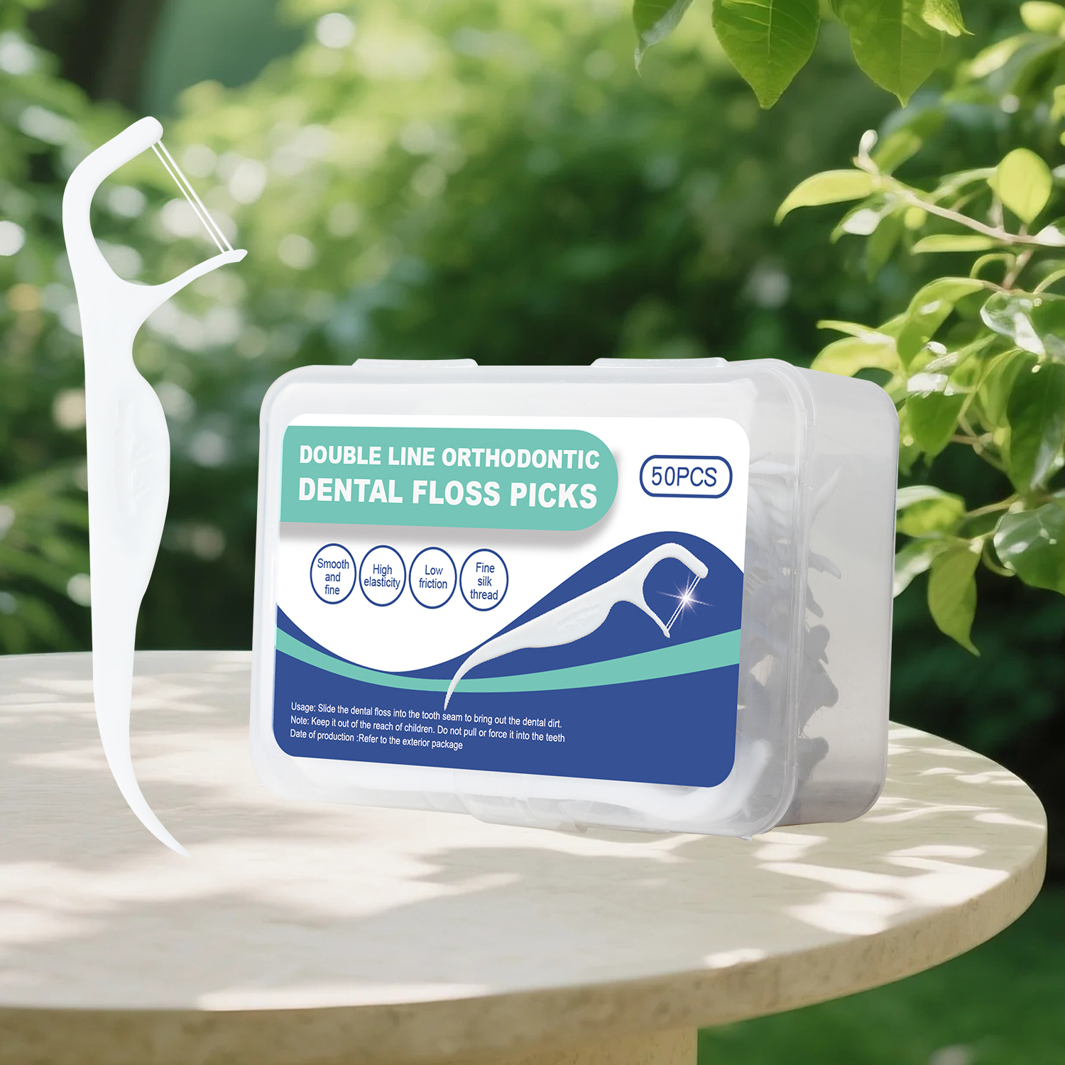 Double-Line Dental Floss Picks 50pcs/Box – Ready Stock | Low MOQ Custom Logo & Packaging