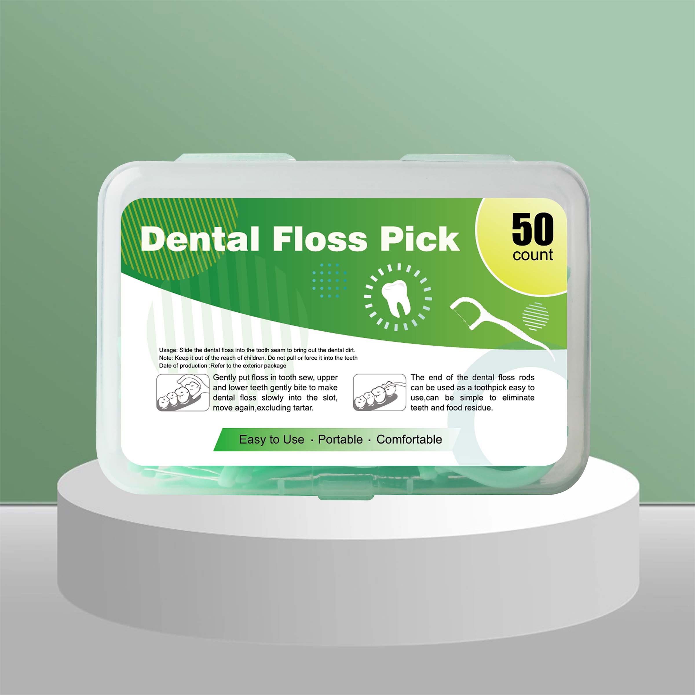 Custom Mint Dental Floss Picks, 50 Count/Box – Logo & Packaging Customization