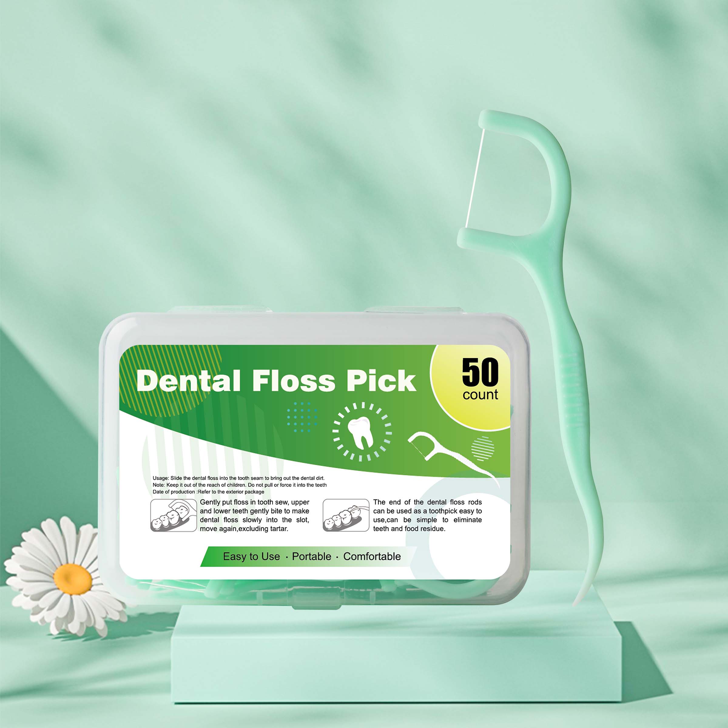 Custom Mint Dental Floss Picks, 50 Count/Box – Logo & Packaging Customization