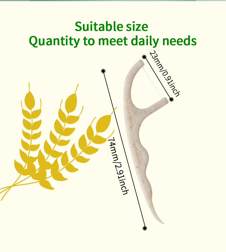 Eco-Friendly Wheat Straw Dental Floss Picks – Biodegradable Floss Sticks, OEM ODM Private Label Custom Logo Packaging