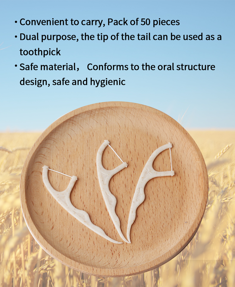 Eco-Friendly Wheat Straw Dental Floss Picks – Biodegradable Floss Sticks, OEM ODM Private Label Custom Logo Packaging