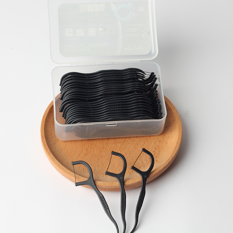 **Bamboo Charcoal Dental Floss Picks 50pcs/Box – Ready Stock | Low MOQ Custom Logo & Packaging**